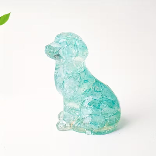 Chien Assis en Résine & Aquamarine