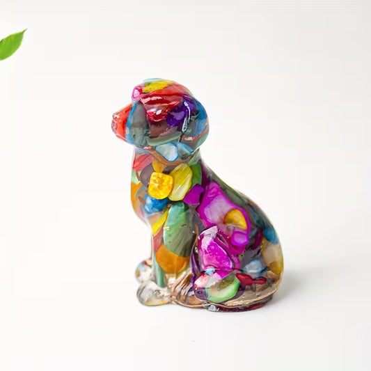 Chien Assis en Résine & Arc-en-ciel