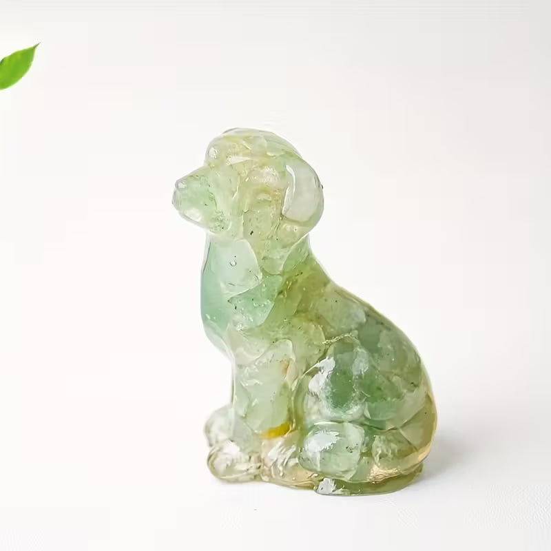 Chien Assis en Résine & Aventurine