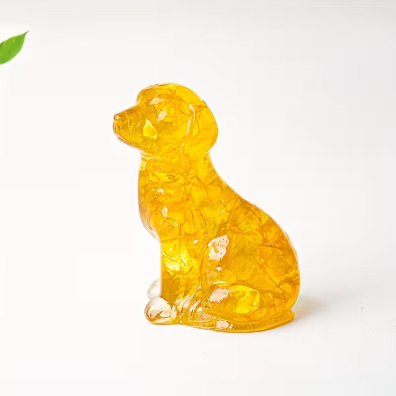 Chien Assis en Résine & Citrine