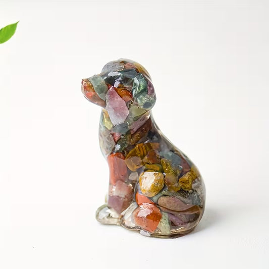 Chien Assis en Résine & Jaspe Océanique