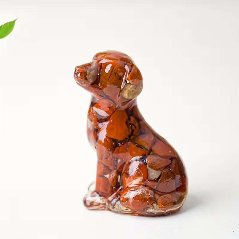 Chien Assis en Résine & Jaspe Rouge