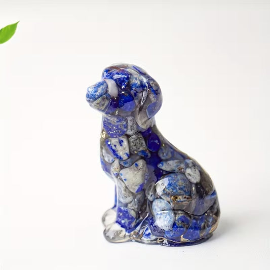 Chien Assis en Résine & Lapis Lazuli
