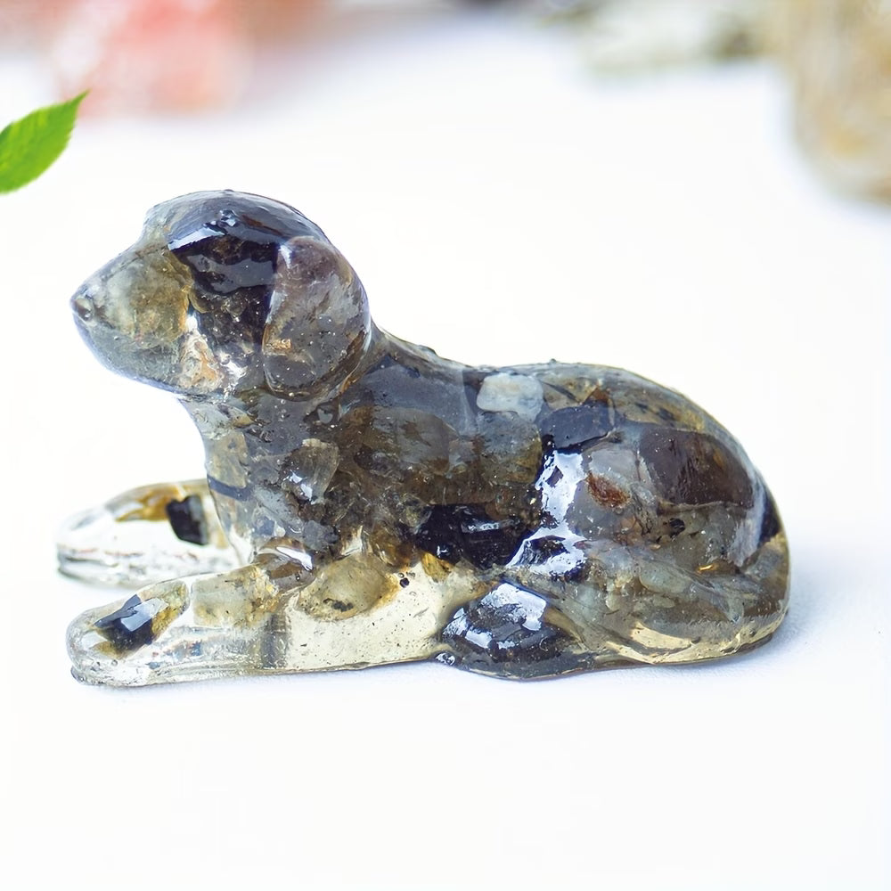 Chien Couché en Résine & Labradorite