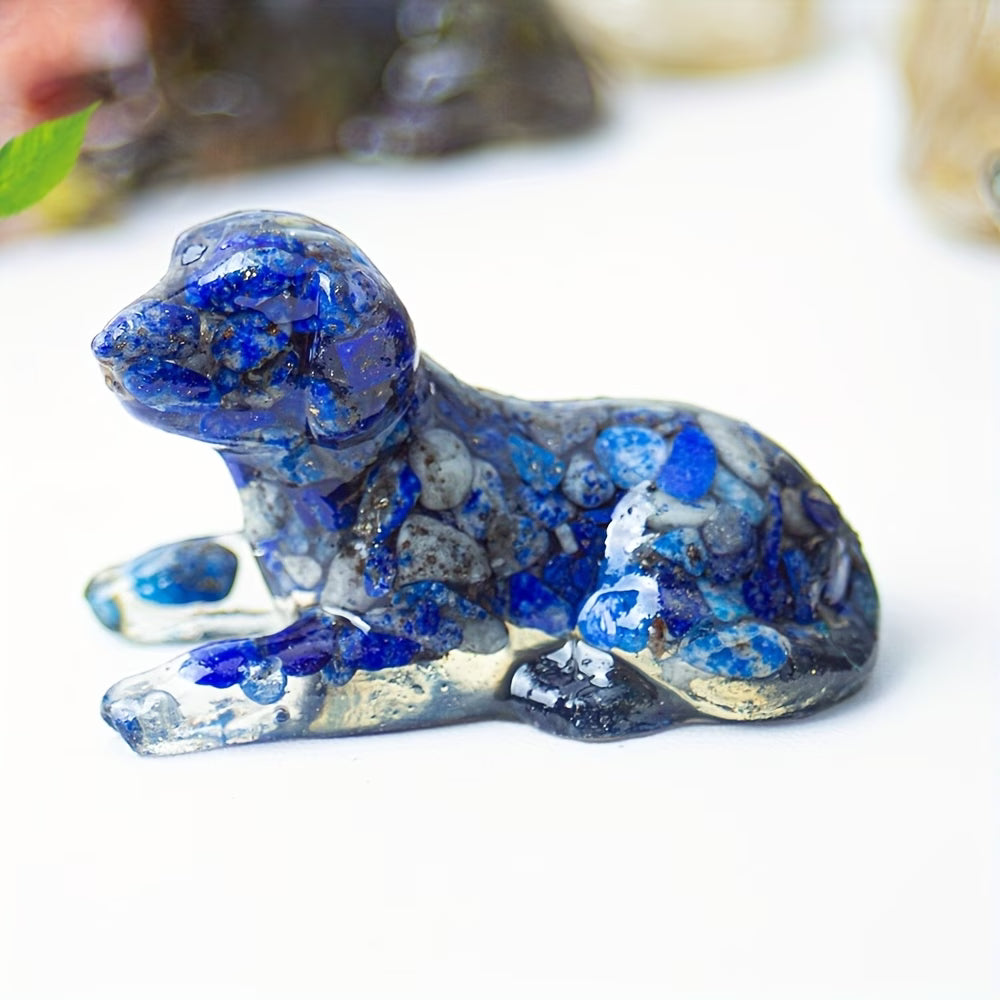 Chien Couché en Résine & Lapis Lazuli