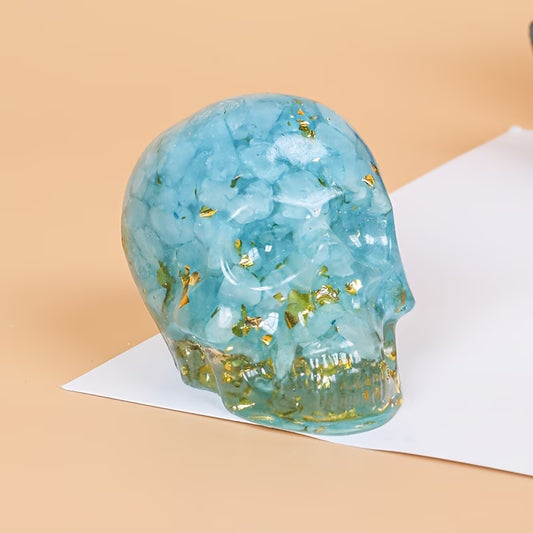 Crâne en Résine & Aquamarine | Petit