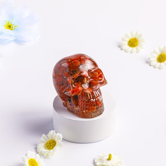 Crâne en Résine & Agate Rouge | Grand