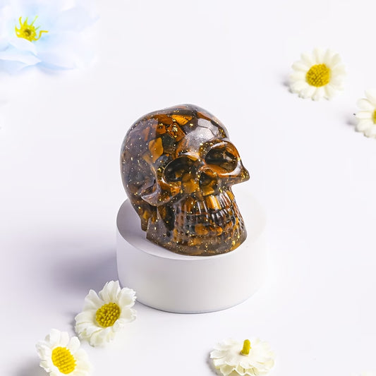 Crâne en Résine & Oeil de Tigre | Grand