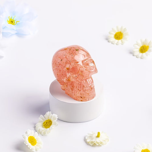 Crâne en Résine & Quartz Rose | Grand
