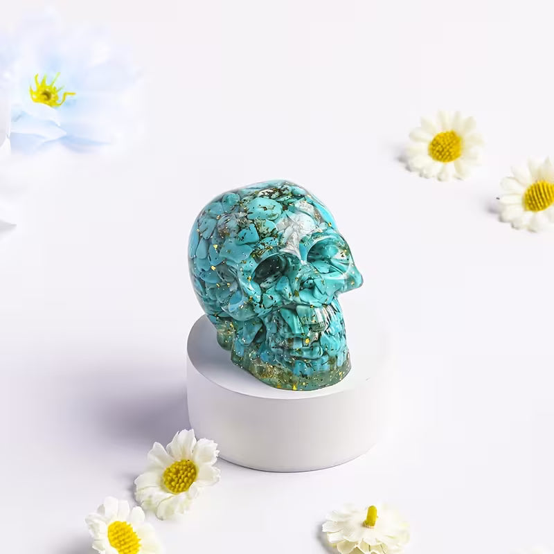 Crâne en Résine & Turquoise | Grand