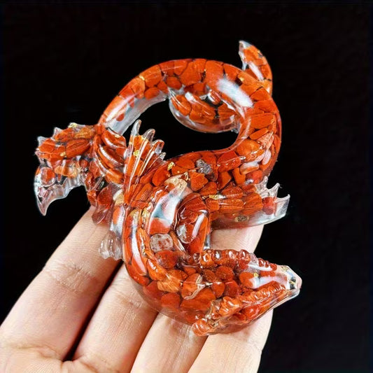 Dragon Chinois en Résine & Jaspe Rouge