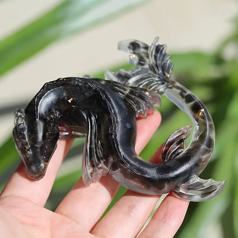 Dragon Chinois en Résine & Obsidienne