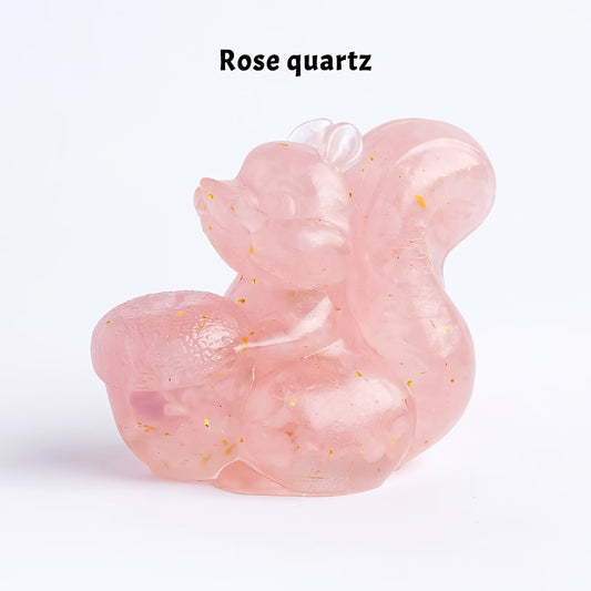 Écureuil en Résine & Quartz Rose