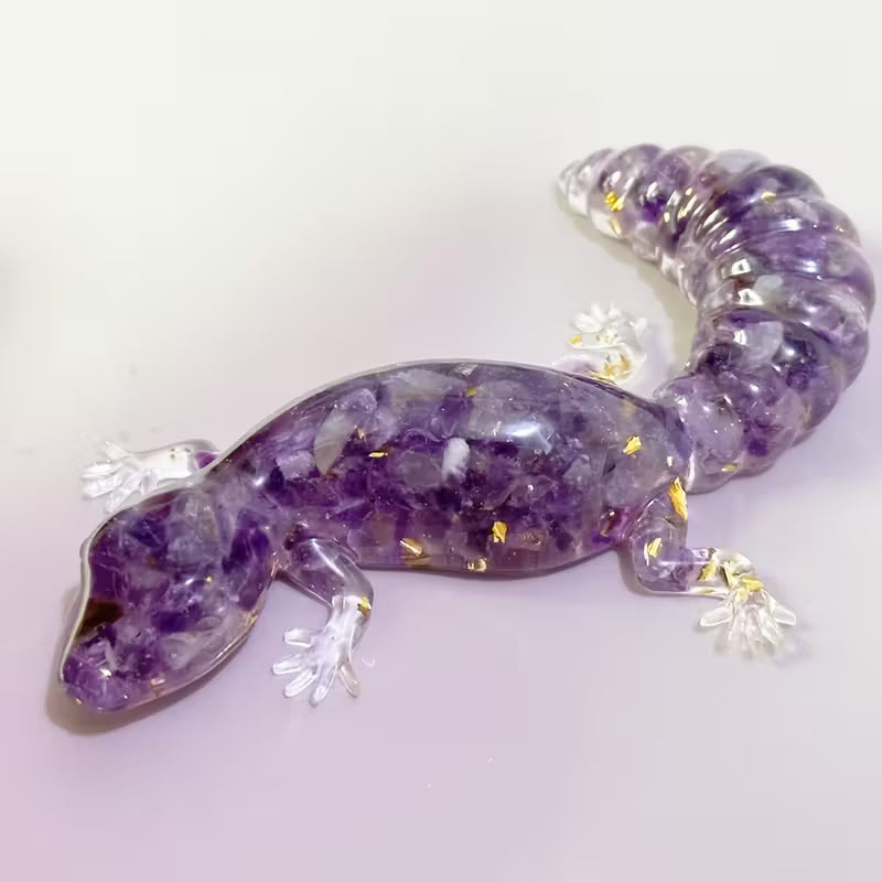 Gecko en Résine & Améthyste | Grand