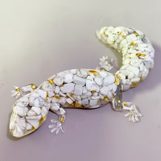 Gecko en Résine & Howlite | Grand
