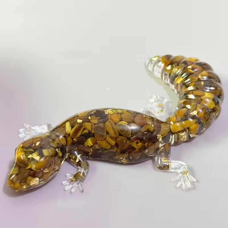Gecko en Résine & Oeil de Tigre | Grand