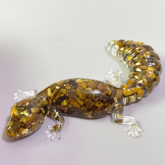 Gecko en Résine & Oeil de Tigre | Grand