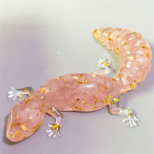 Gecko en Résine & Quartz Rose | Grand