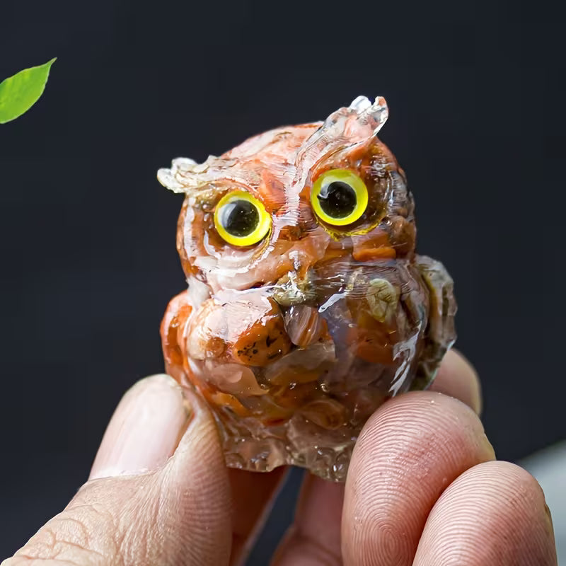 Hibou en Résine & Agate Rouge | Petit