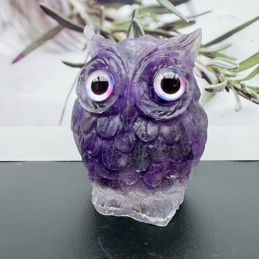 Hibou en Résine & Améthyste | Grand