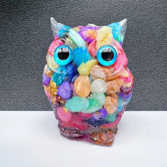 Hibou en Résine & Arc-en-ciel | Grand