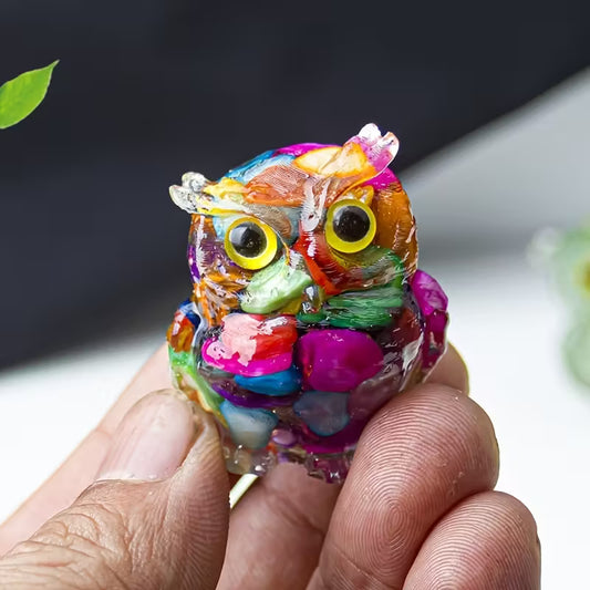 Hibou en Résine & Arc-en-ciel | Petit