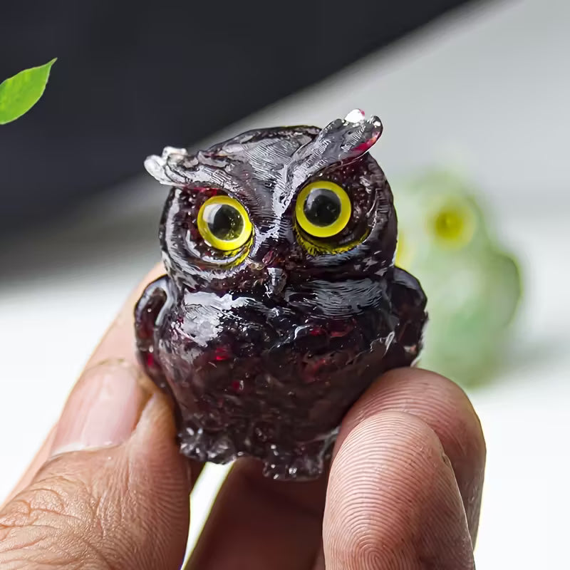 Hibou en Résine & Grenat