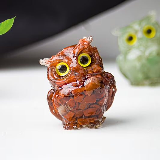 Hibou en Résine & Jaspe Rouge | Petit