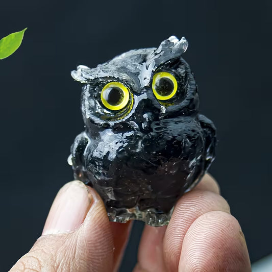 Hibou en Résine & Obsidienne | Petit