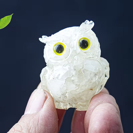 Hibou en Résine & Quartz Blanc | Petit