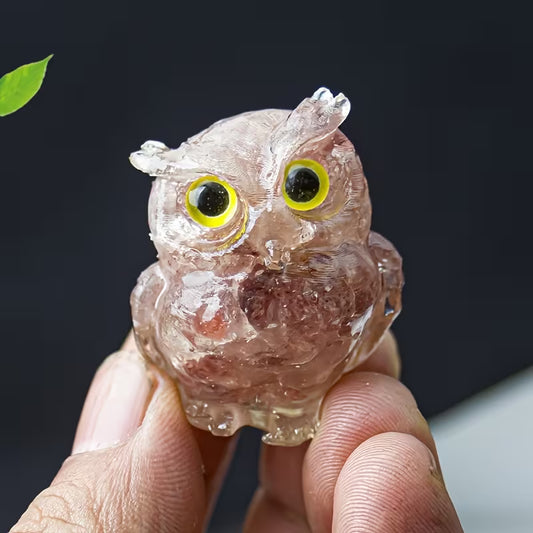 Hibou en Résine & Quartz Fraise | Petit