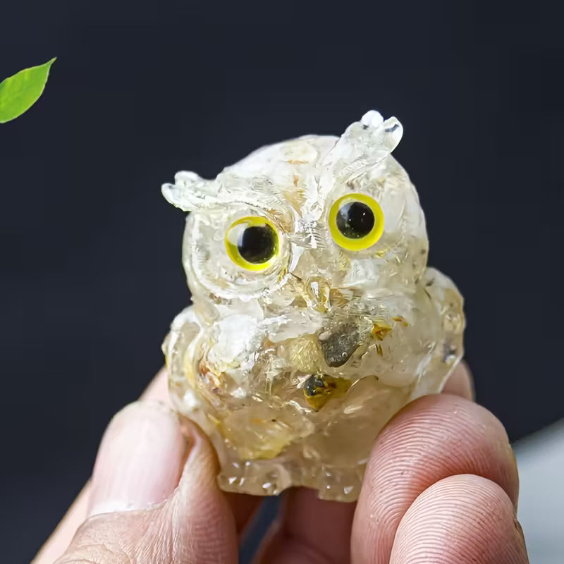 Hibou en Résine & Quartz Jaune | Petit