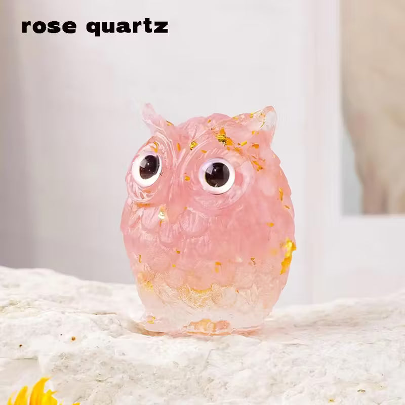 Hibou en Résine & Quartz Melon | Grand