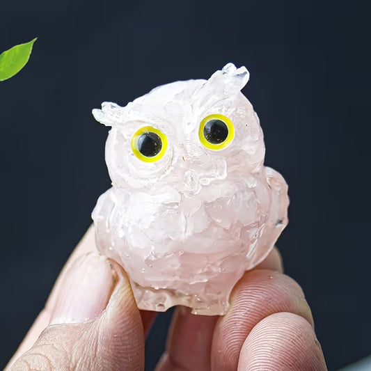 Hibou en Résine & Quartz Rose | Petit