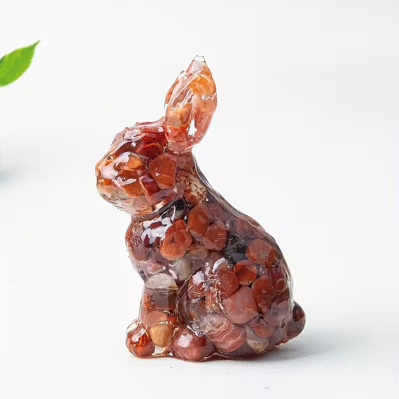 Lapin en Résine & Agate Rouge | Grand