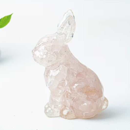 Lapin en Résine & Quartz Rose | Moyen