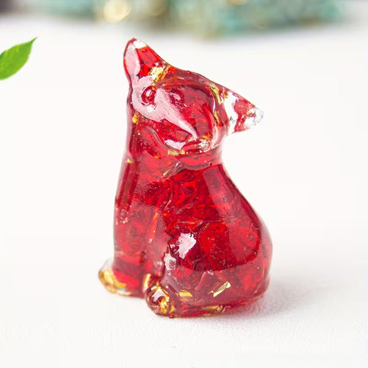 Loup en Résine & Crystal Rouge