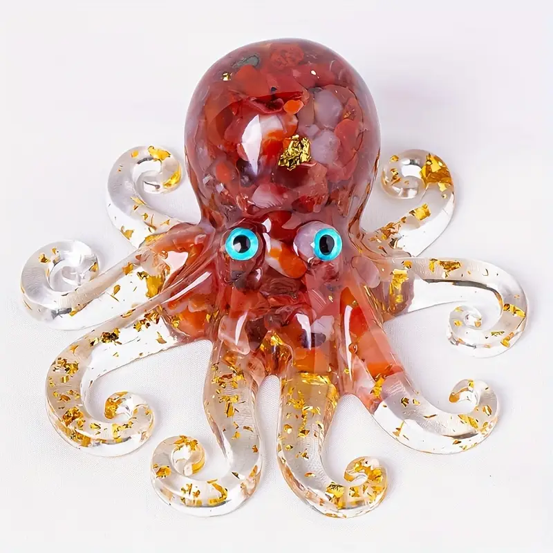 Pieuvre en Résine & Jaspe Rouge