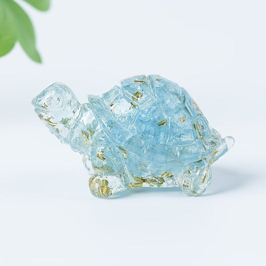 Tortue Terrestre en Résine & Aquamarine | Petite