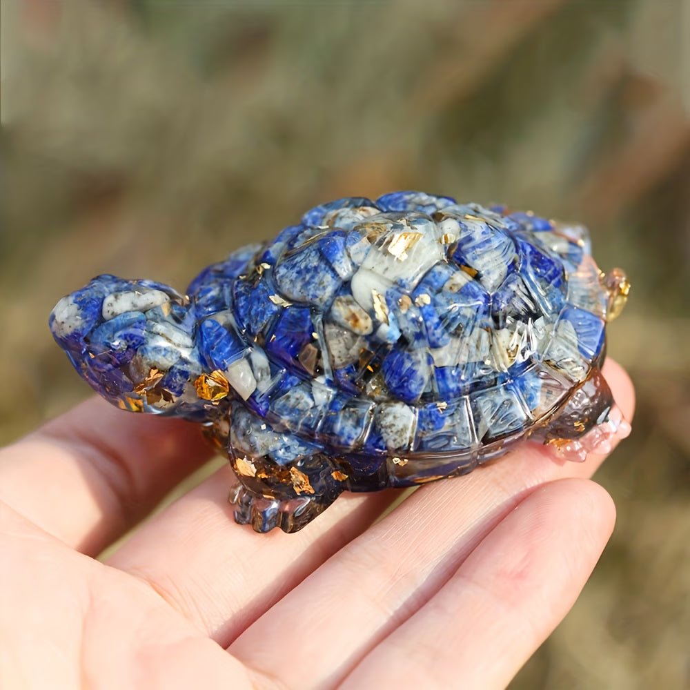 Tortue Terrestre en Résine & Lapis Lazuli | Grande