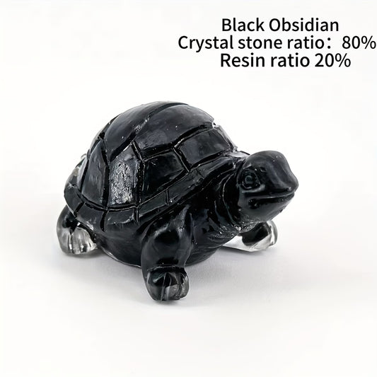 Tortue Terrestre en Résine & Obsidienne | Petite