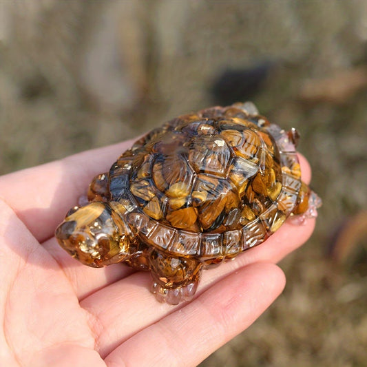 Tortue Terrestre en Résine & Oeil de Tigre | Grande