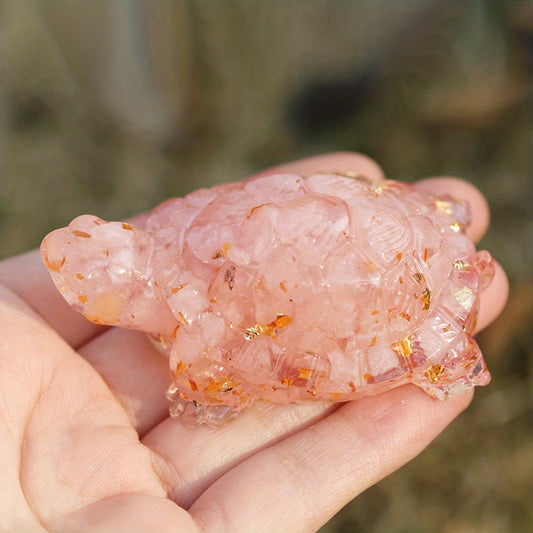Tortue Terrestre en Résine & Quartz Rose | Grande
