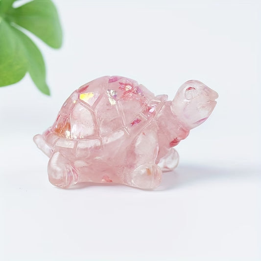 Tortue Terrestre en Résine & Quartz Rose | Petite