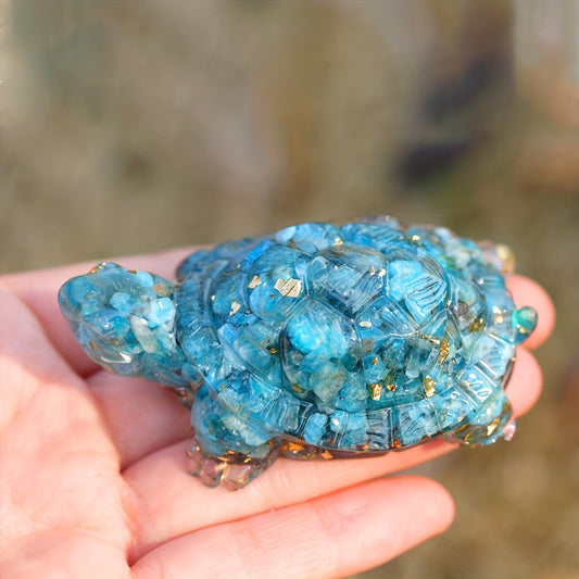 Tortue Terrestre en Résine & Turquoise | Grande
