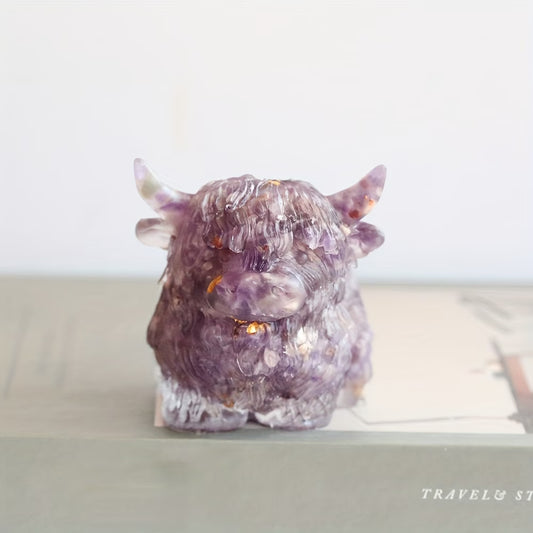 Vache Écossaise en Résine & Améthyste