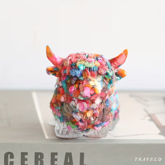 Vache Écossaise en Résine & Arc-en-ciel