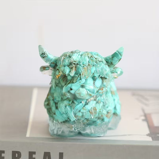 Vache Écossaise en Résine & Turquoise