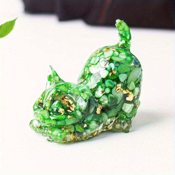 Chat Enjoué en Résine & Crystal Vert